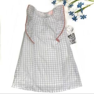 M&E Mila And Emma Girls Gray White Gingham Pom Pom Dress